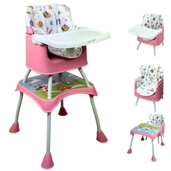 Silla Alta con Periquera para Bebe con Bandeja y Convertible  - Rosa