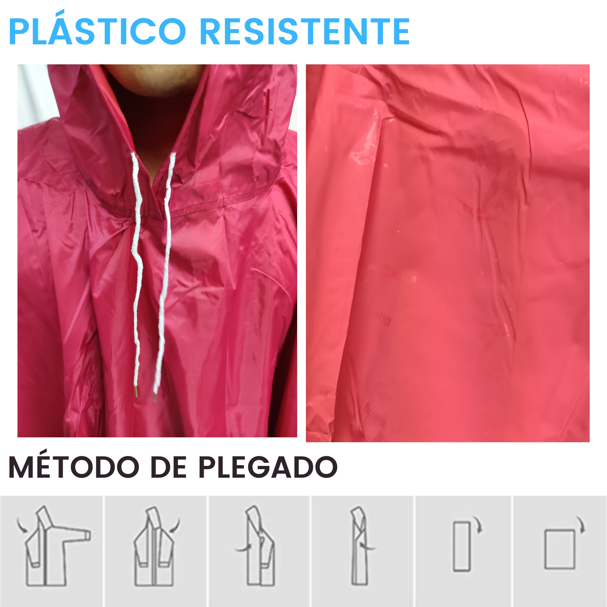 Capa Impermeable Poncho para Lluvia Portatil Capucha Industrial - ROJO .