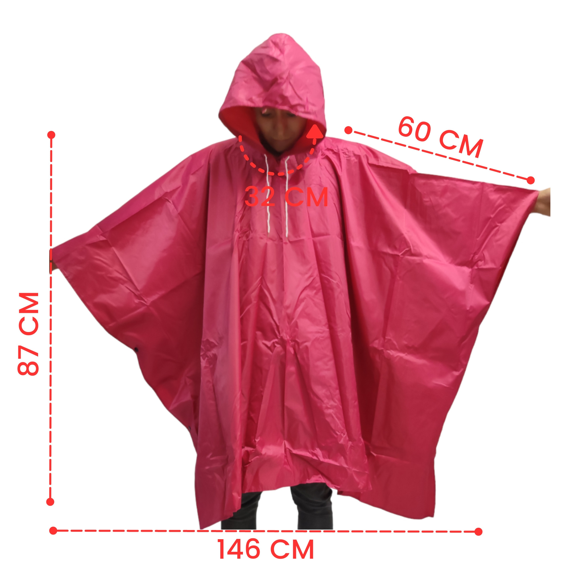Capa Impermeable Poncho para Lluvia Portatil Capucha Industrial - ROJO .