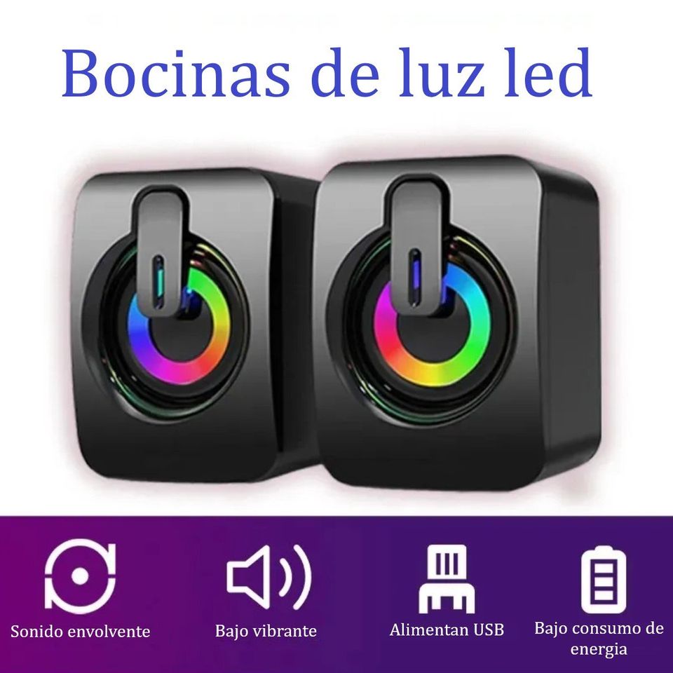 Bocinas mini altavoz portátil USB audio PC lap teléfono luces RGB volumen 3,5mm estéreo HiFi LED