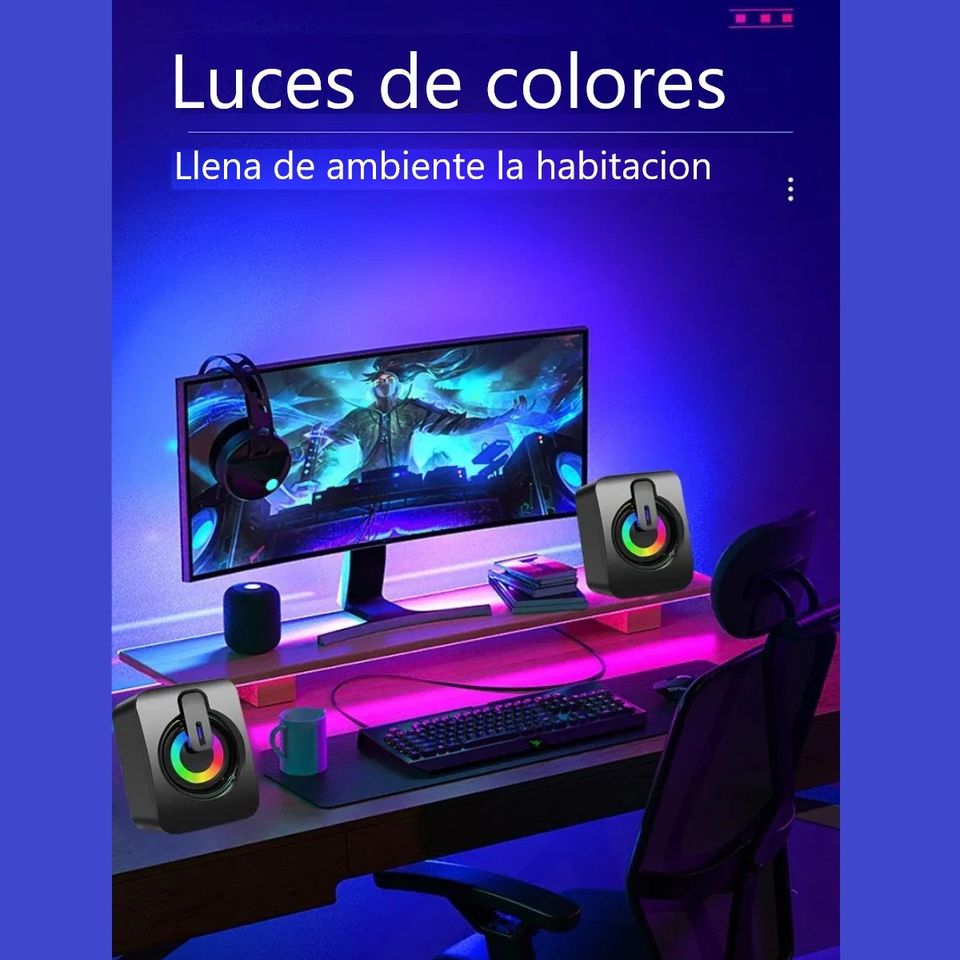 Bocinas mini altavoz portátil USB audio PC lap teléfono luces RGB volumen 3,5mm estéreo HiFi LED