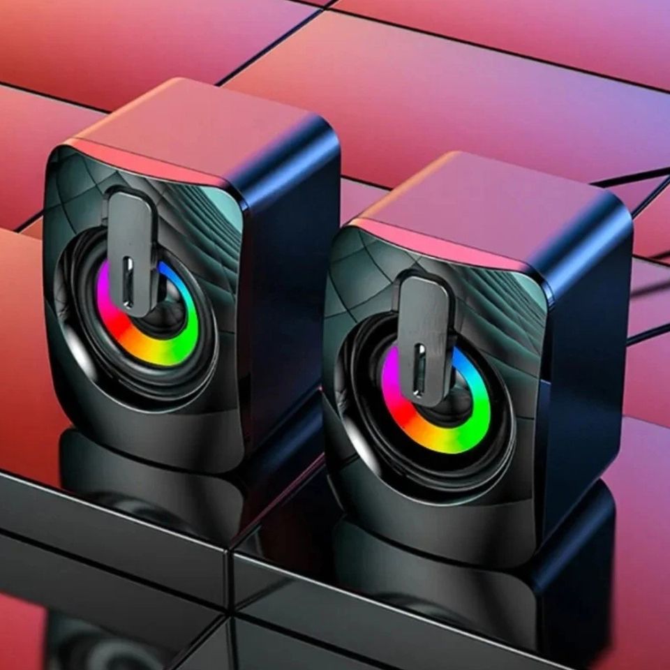 Bocinas mini altavoz portátil USB audio PC lap teléfono luces RGB volumen 3,5mm estéreo HiFi LED