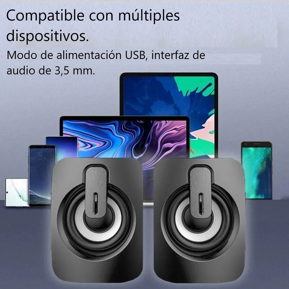 Bocinas mini altavoz portátil USB audio PC lap teléfono luces RGB volumen 3,5mm estéreo HiFi LED