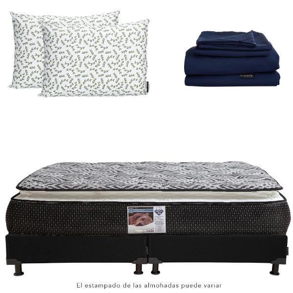 Colchón King Size Spring Air Omega Con Box Negro, Almohadas 2 Pack y Sabanas Softy