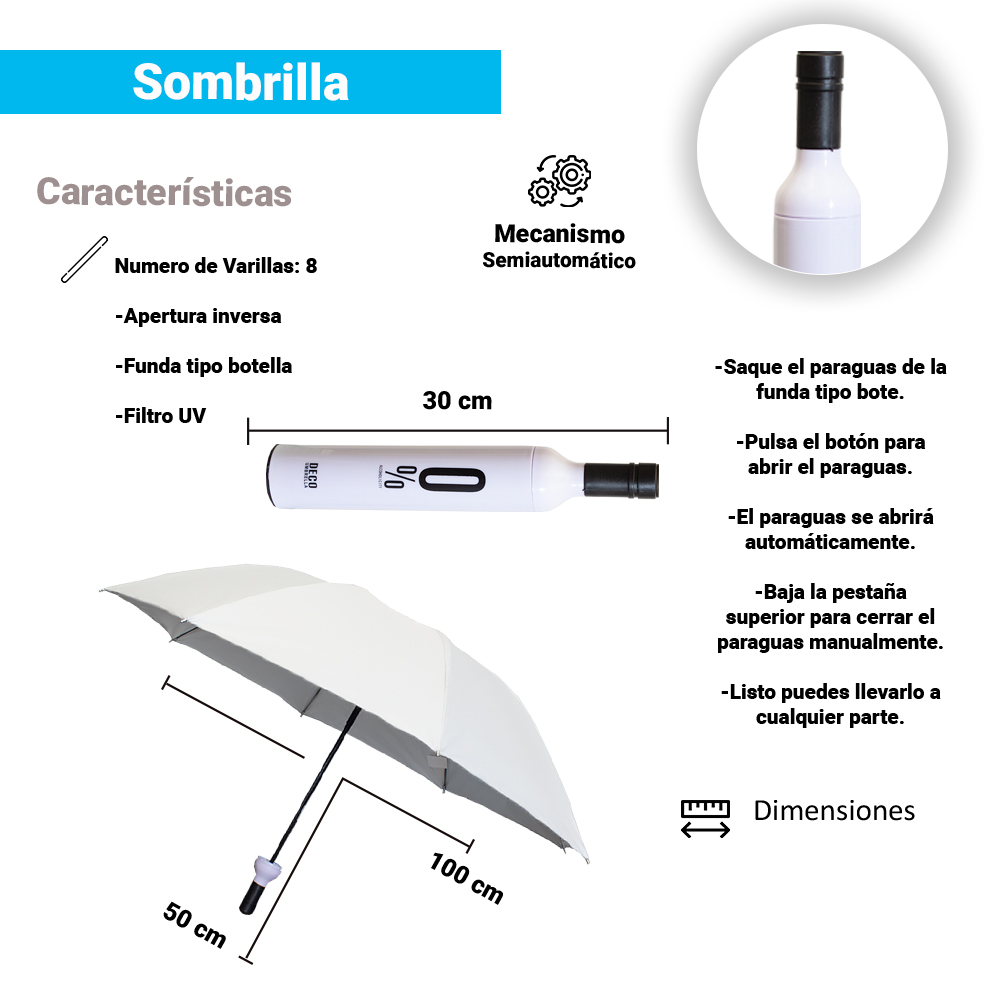 Paraguas Unisex Premium Reforzado 8 varillas Resistente a Vientos y Lluvias Fuertes, Mango Ergonómico y automático con funda incluida, Fácil de Transportar.