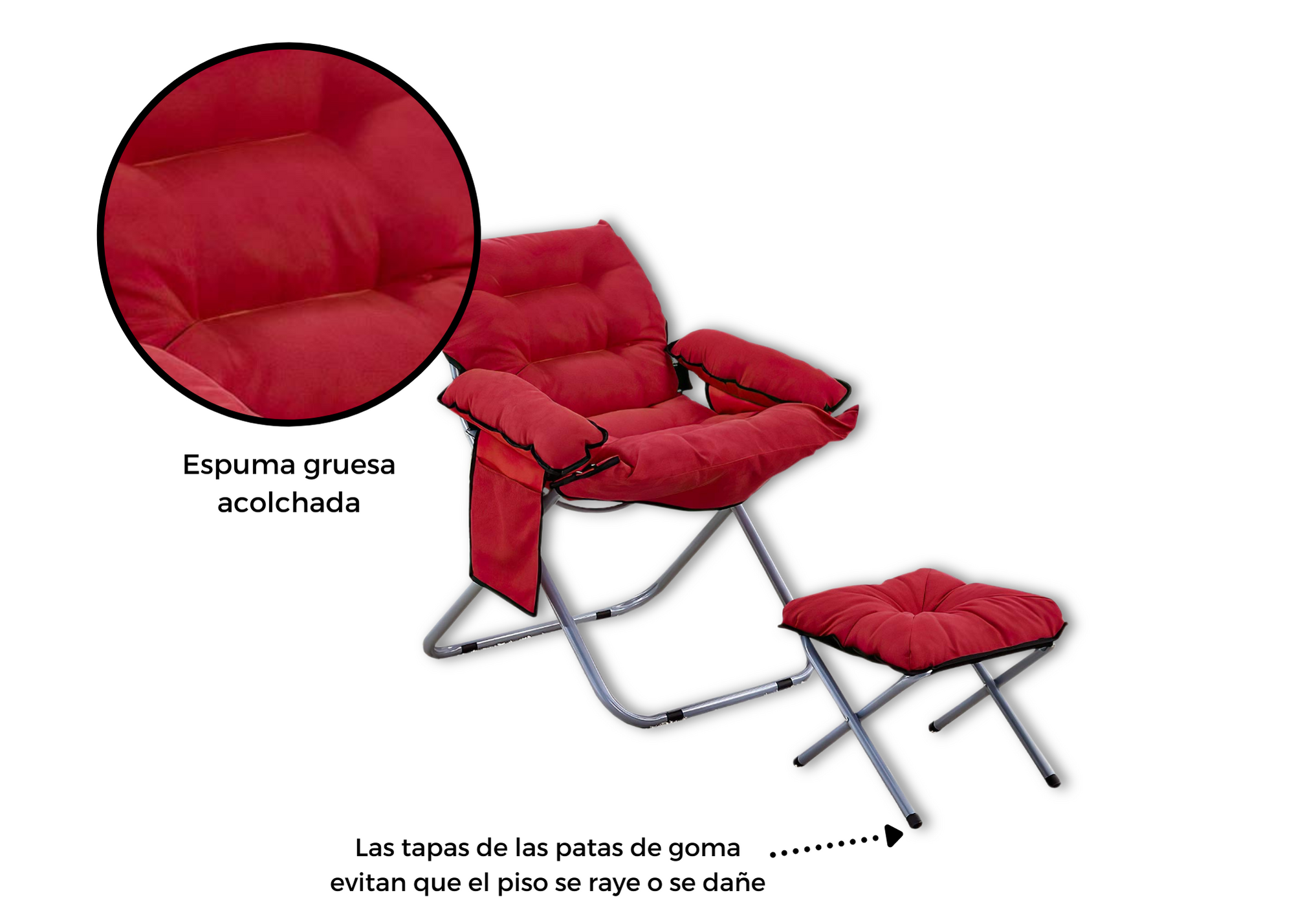 Silla Plegable Acolchada Con Taburete Tumbona Sofa Exterior Color Rojo