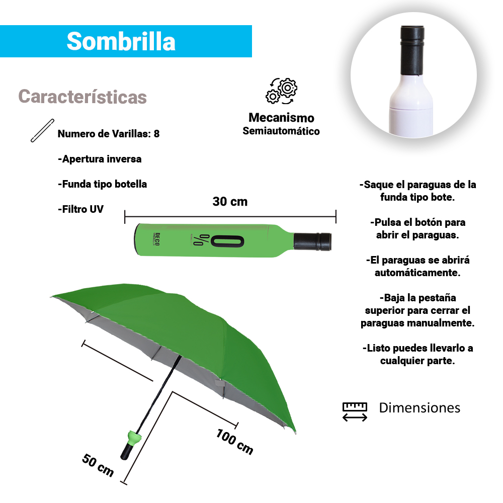 Paraguas Unisex Premium Reforzado 8 varillas Resistente a Vientos y Lluvias Fuertes, Mango Ergonómico y automático con funda incluida, Fácil de Transportar.