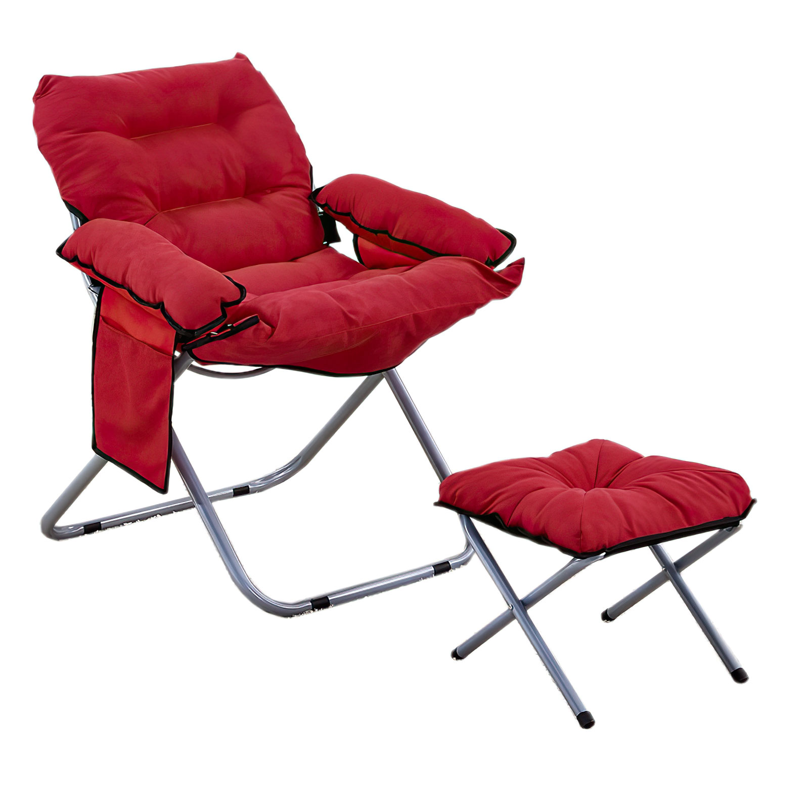 Silla Plegable Acolchada Con Taburete Tumbona Sofa Exterior Color Rojo