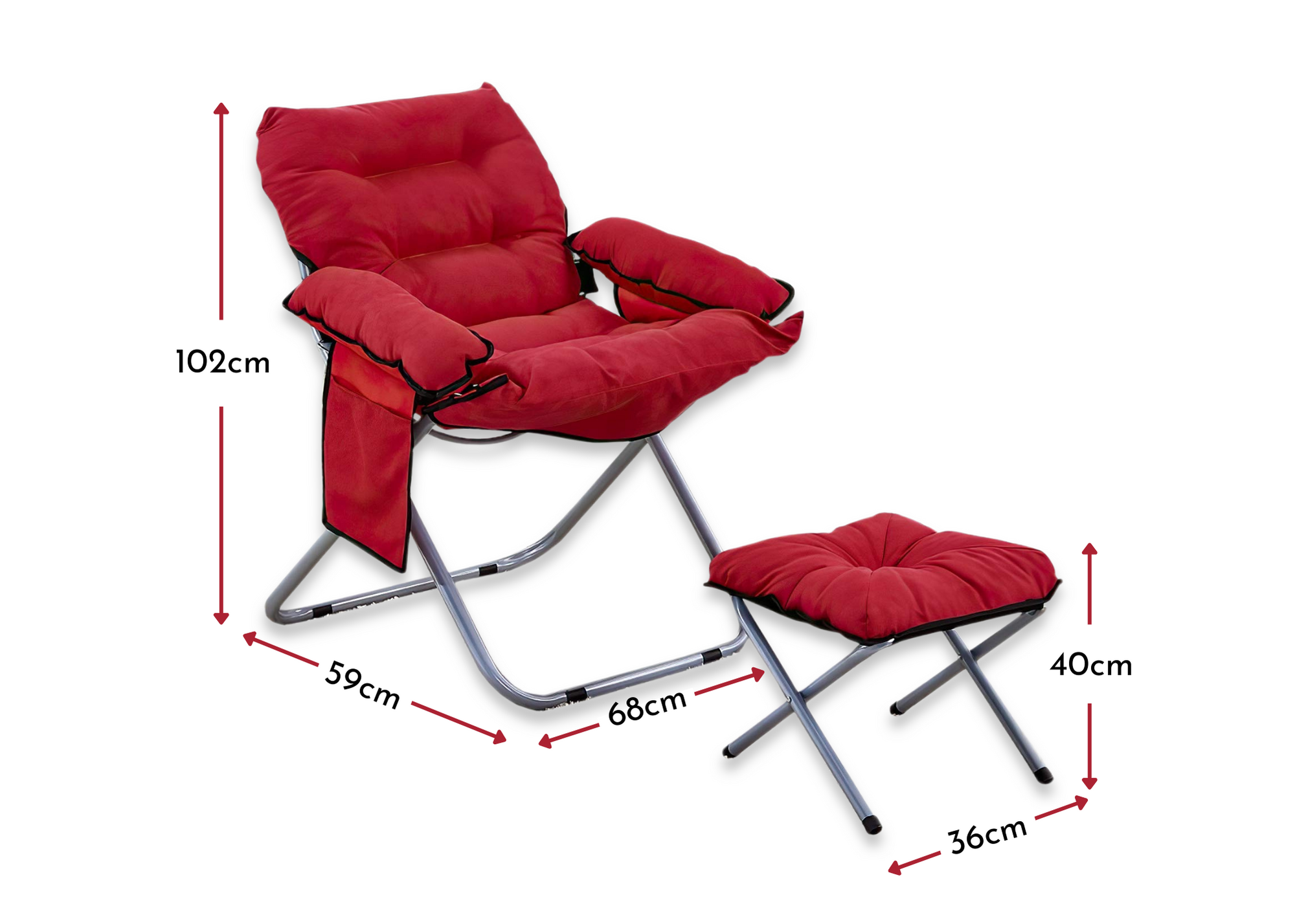 Silla Plegable Acolchada Con Taburete Tumbona Sofa Exterior Color Rojo