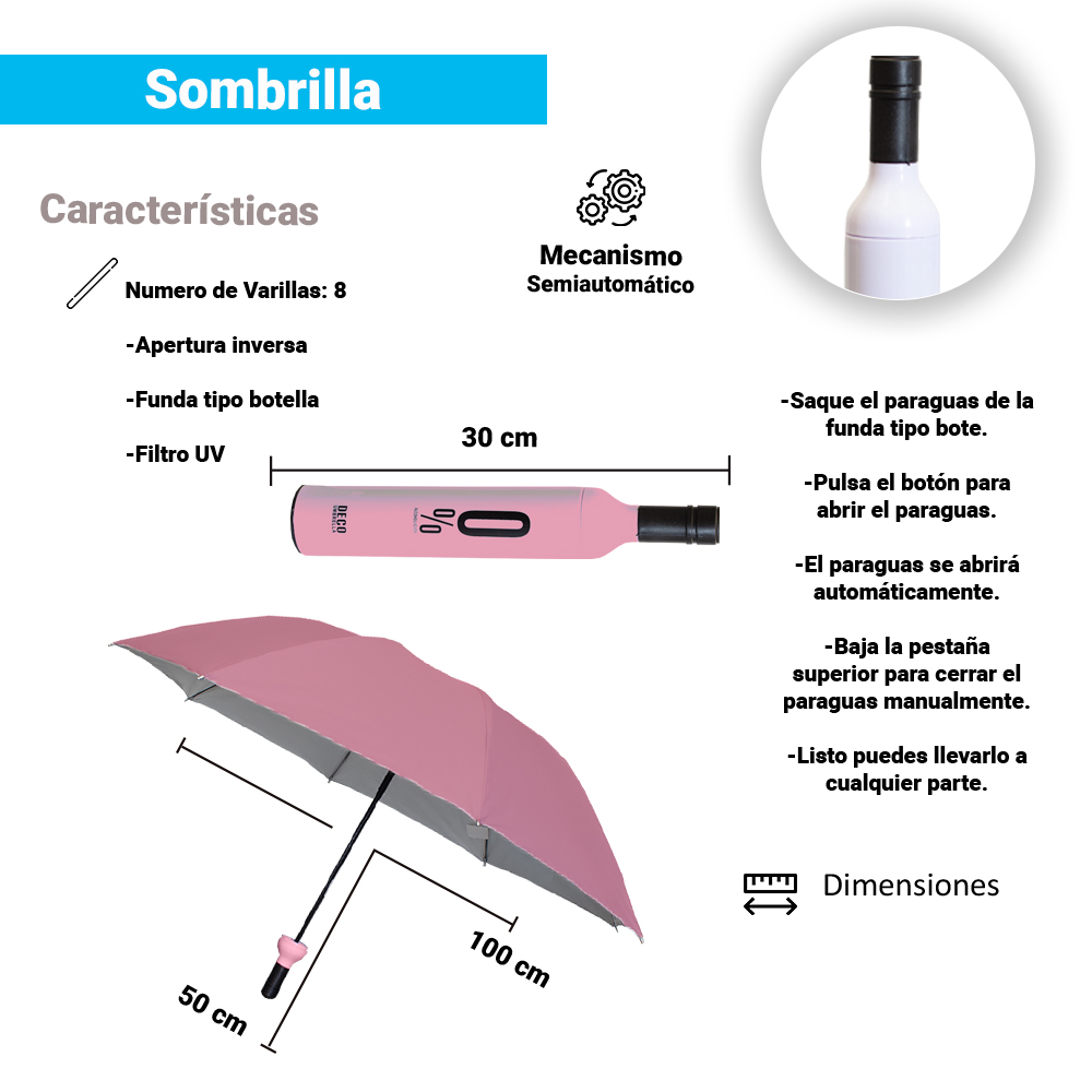 Paraguas Unisex Premium Reforzado 8 varillas Resistente a Vientos y Lluvias Fuertes, Mango Ergonómico y automático con funda incluida, Fácil de Transportar.