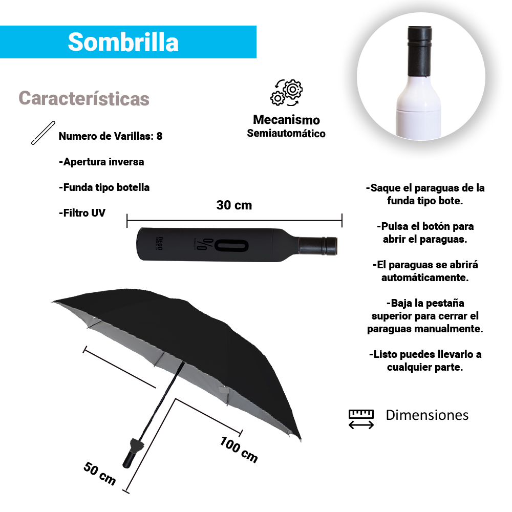Paraguas Unisex Premium Reforzado 8 varillas Resistente a Vientos y Lluvias Fuertes, Mango Ergonómico y automático con funda incluida, Fácil de Transportar.