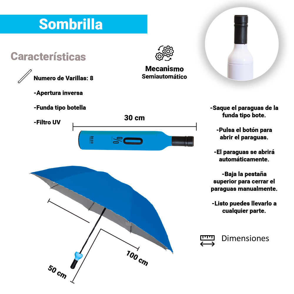 Paraguas Unisex Premium Reforzado 8 varillas Resistente a Vientos y Lluvias Fuertes, Mango Ergonómico y automático con funda incluida, Fácil de Transportar.