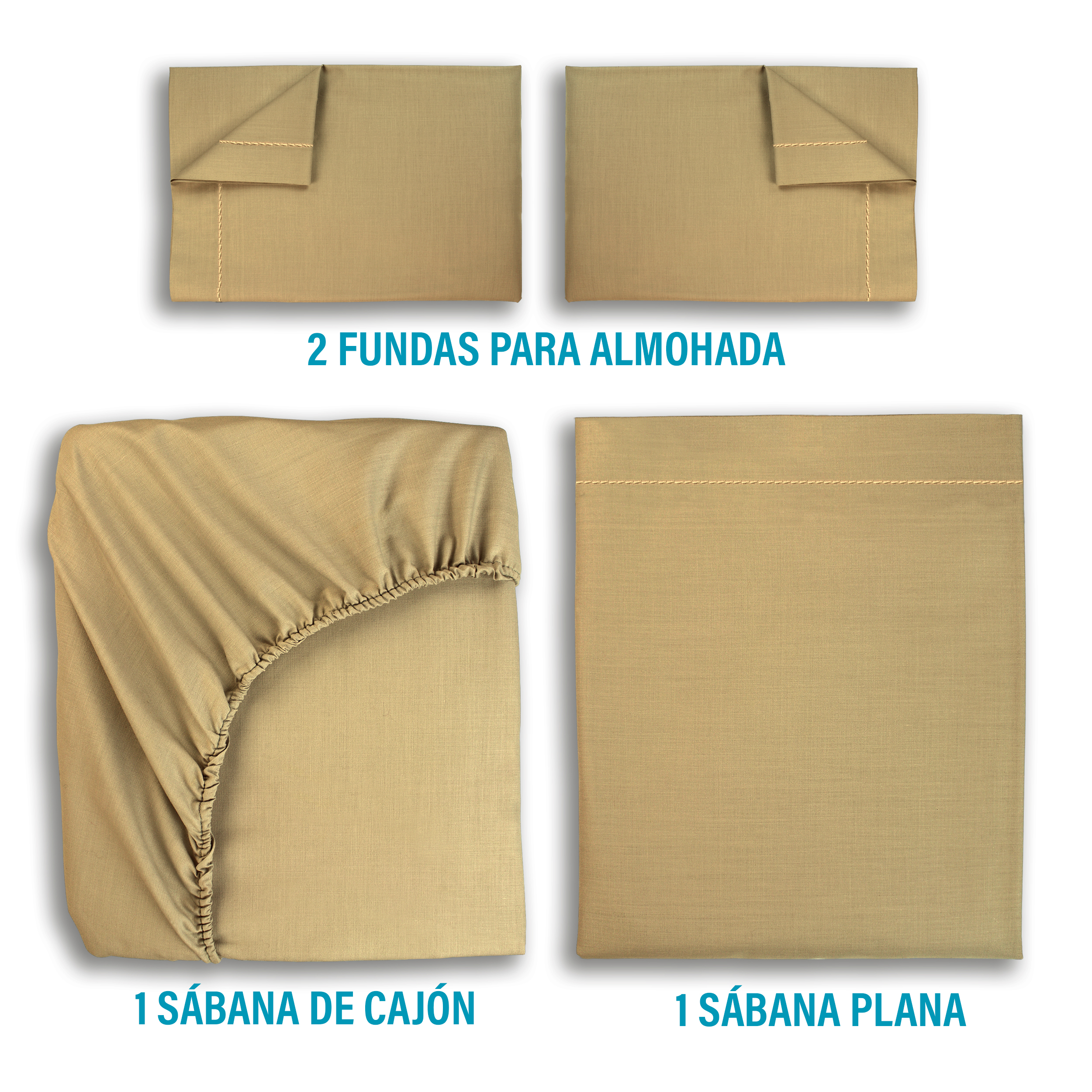 Juego de Sábanas Individual Caqui Percal 90% Algodón Frescas y Suaves