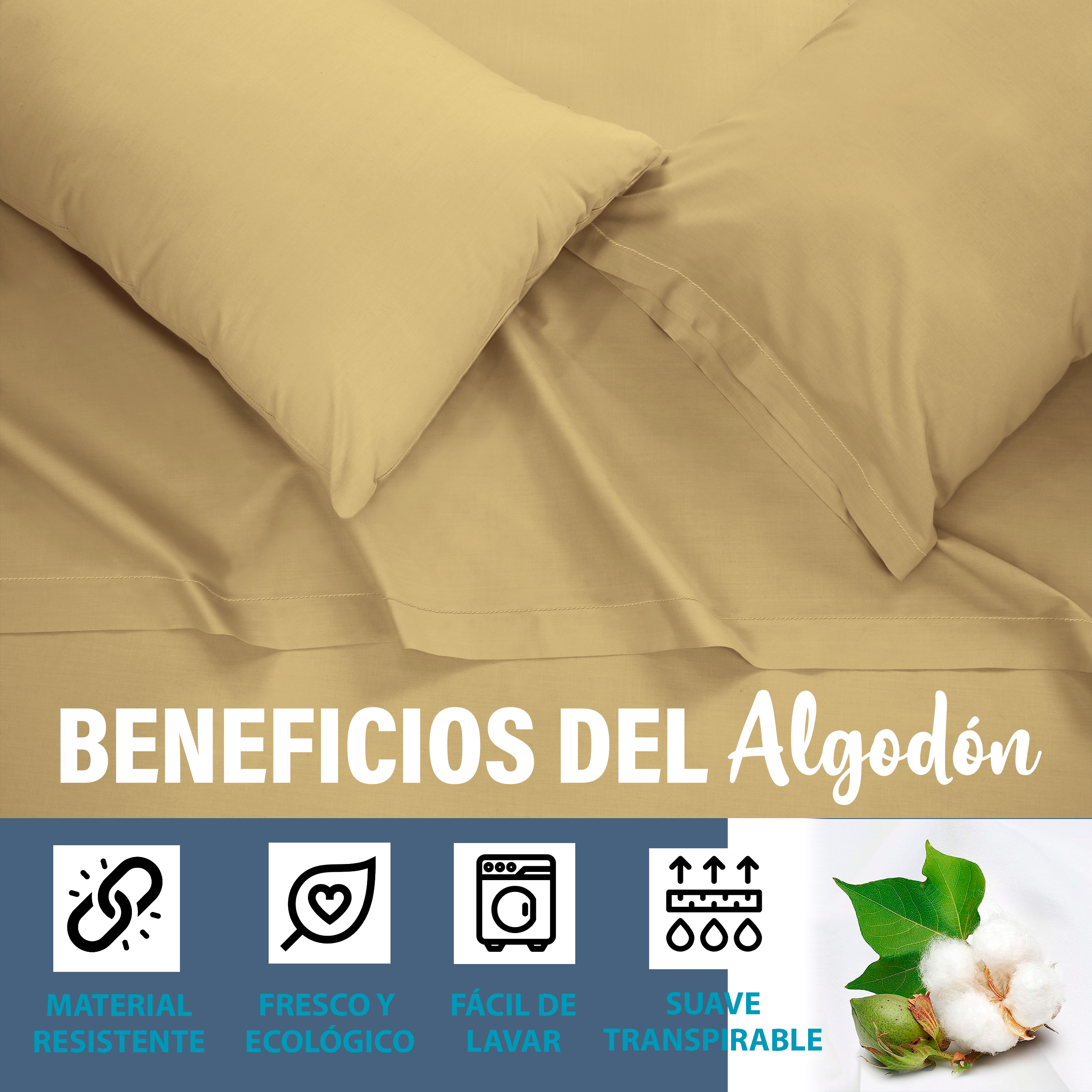 Juego de Sábanas Individual Caqui Percal 90% Algodón Frescas y Suaves
