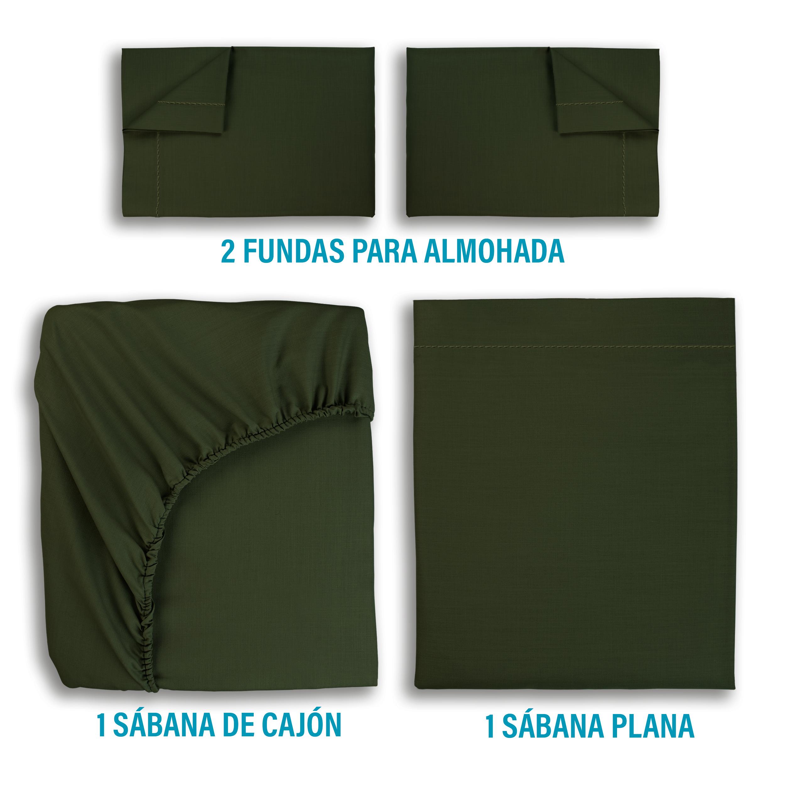 Juego de Sábanas Individual Verde Oliva Suaves, Frescas y Transpirables