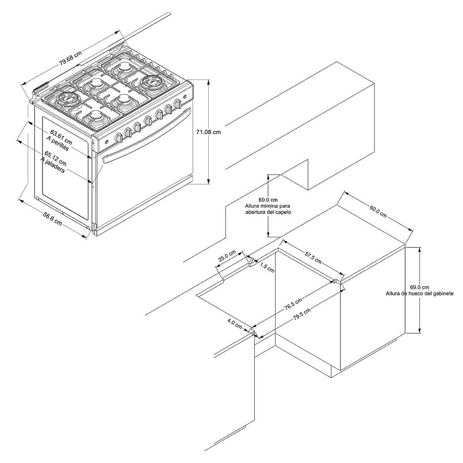 Estufa de Gas Empotre Acros ABR7140G de 80 cm (31") Color Tittanio.