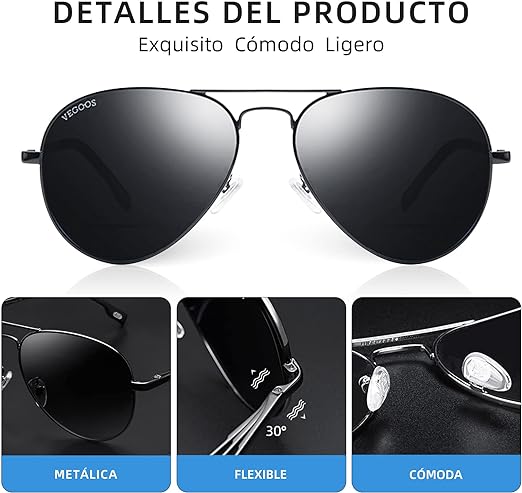a Lentes De Sol Hombre Mujer Aviador PRO Polarizados VEGOOS Gafas Unisex Para Caballero Dama 100% Protección UV 400 Vintage.