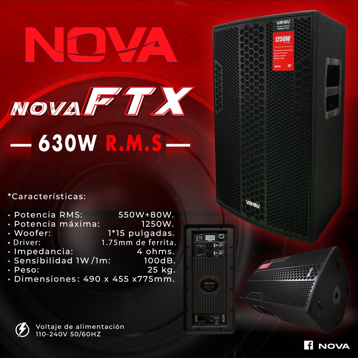 Bafle Amplificado NOVA FTX 15 Pulgadas 630w Rms C/bluetooth.