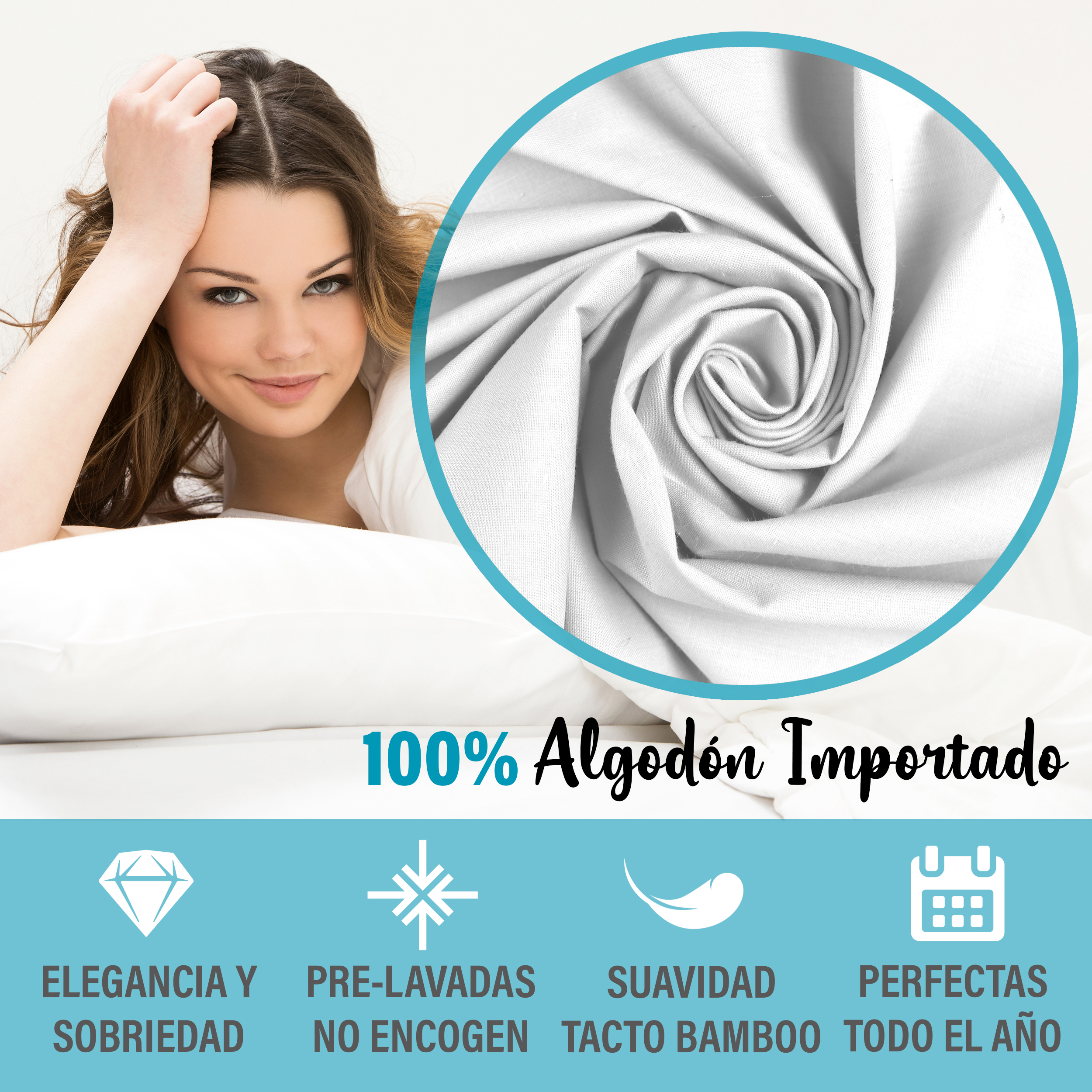 Juego De Sábanas Algodón Matrimonial Color Blanco 4 Pzas Transpirable.