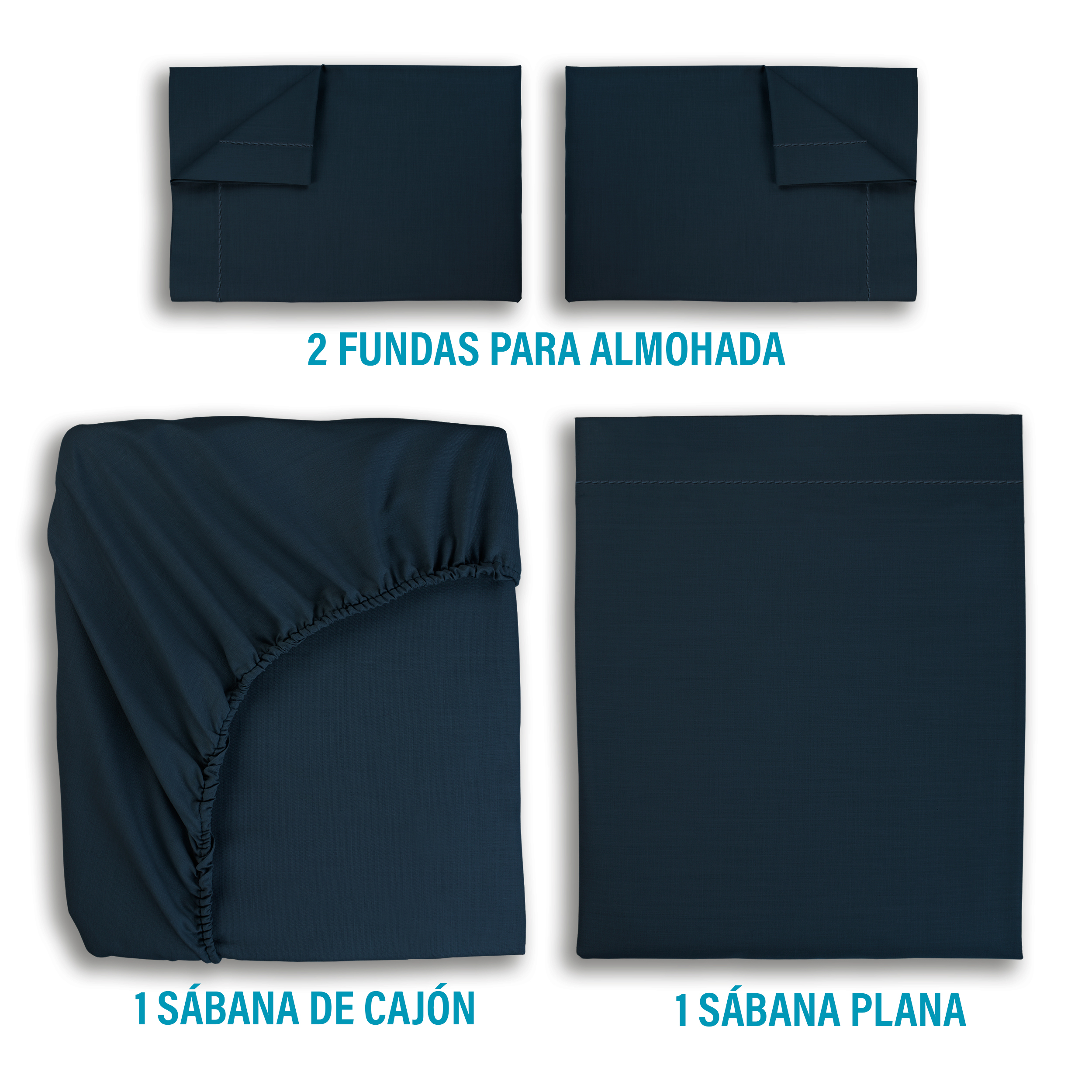 Juego De Sábanas Algodón Matrimonial Color Azul Marino 4 Pzas Transpirable