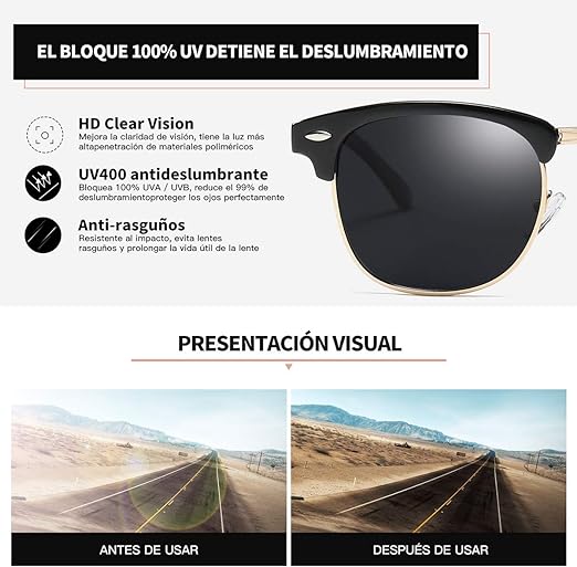 CAREFULLY Anteojos De Sol Polarizadas Retro Clásico Para Hombres Y