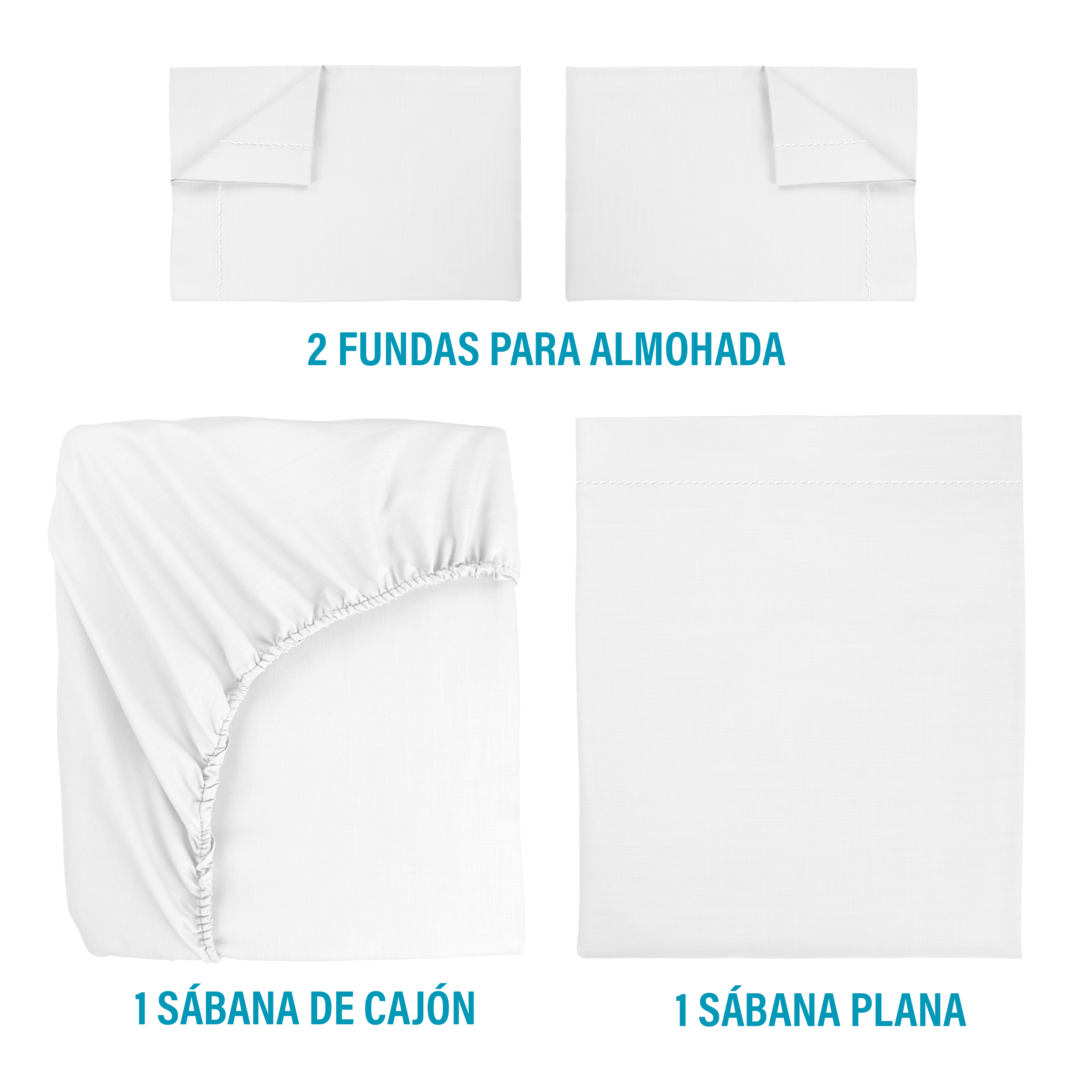 Juego De Sábanas Algodón Matrimonial Color Blanco 4 Pzas Transpirable.