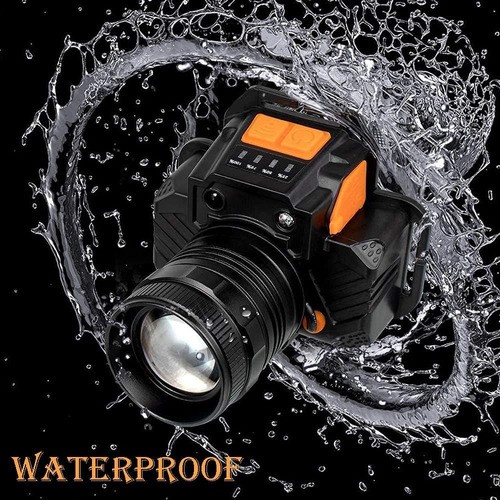 "Lámpara Led Cabeza Minera Recargable Descargable Impermeable negro naranja "