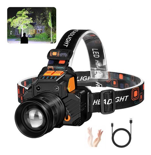 "Lámpara Led Cabeza Minera Recargable Descargable Impermeable negro naranja "