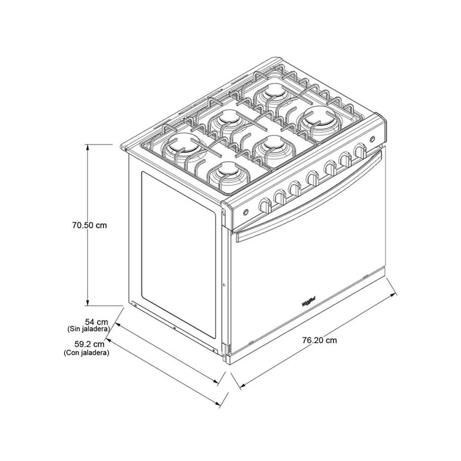 Estufa de Gas Empotre Whirlpool WER2000B 80 cm (30") Acero Inoxidable.