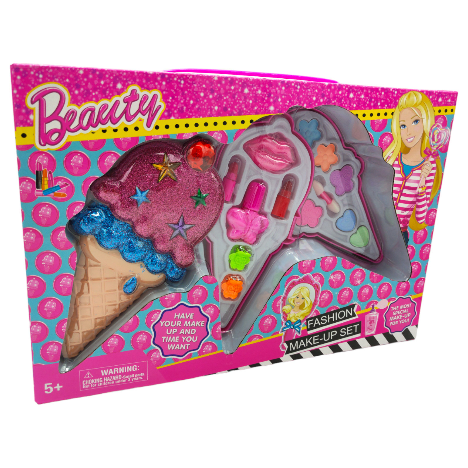 Kit de Uñas de Juguete para Niñas Lavable para Cumpleaños Cono - Rosa .