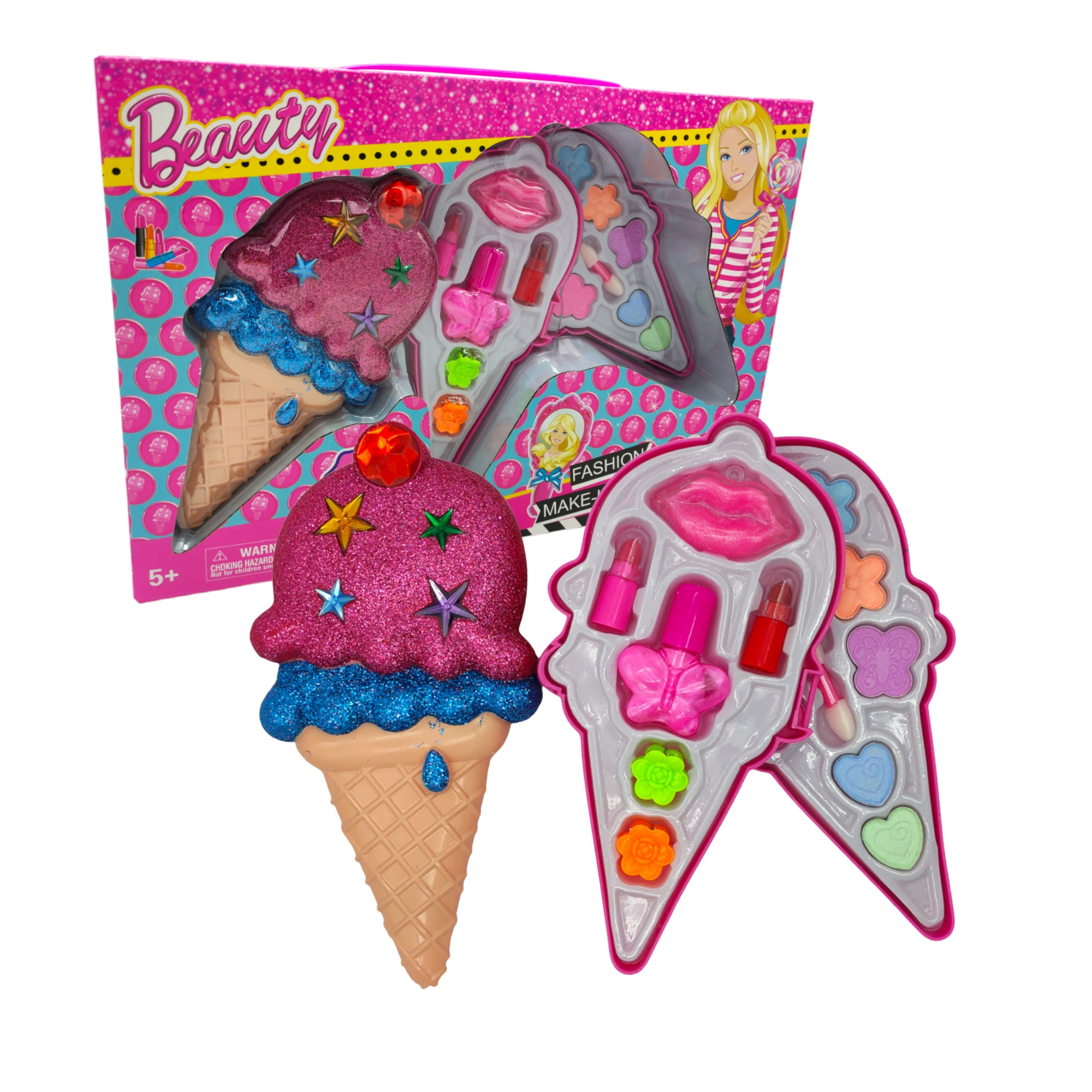 Kit de Uñas de Juguete para Niñas Lavable para Cumpleaños Cono - Rosa .