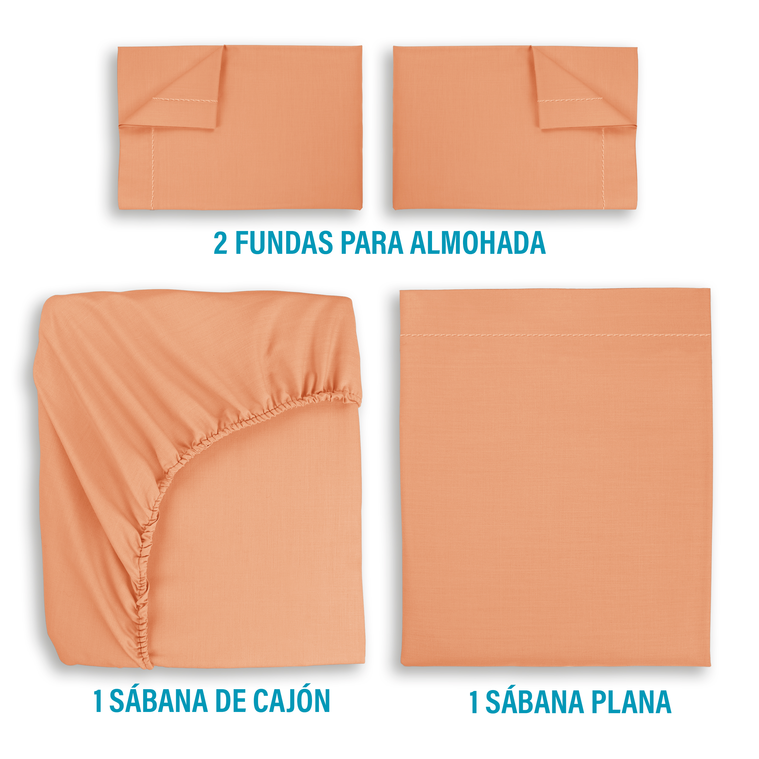 Juego De Sábanas Algodón Queen Size Color Durazno 4 Pzas Transpirable