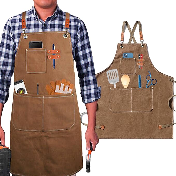 A Mandil Parrillero，Delantal para barbacoa, delantal impermeable para cocina, delantal de mezclilla, delantal con ribete de cuero y bolsillo deslizante para barbacoa, camarero, barbería..