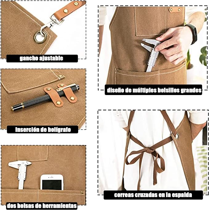 A Mandil Parrillero，Delantal para barbacoa, delantal impermeable para cocina, delantal de mezclilla, delantal con ribete de cuero y bolsillo deslizante para barbacoa, camarero, barbería..
