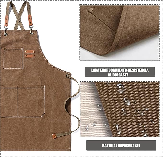 A Mandil Parrillero，Delantal para barbacoa, delantal impermeable para cocina, delantal de mezclilla, delantal con ribete de cuero y bolsillo deslizante para barbacoa, camarero, barbería..