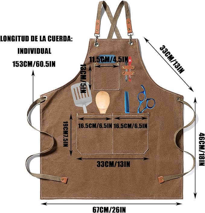 A Mandil Parrillero，Delantal para barbacoa, delantal impermeable para cocina, delantal de mezclilla, delantal con ribete de cuero y bolsillo deslizante para barbacoa, camarero, barbería..