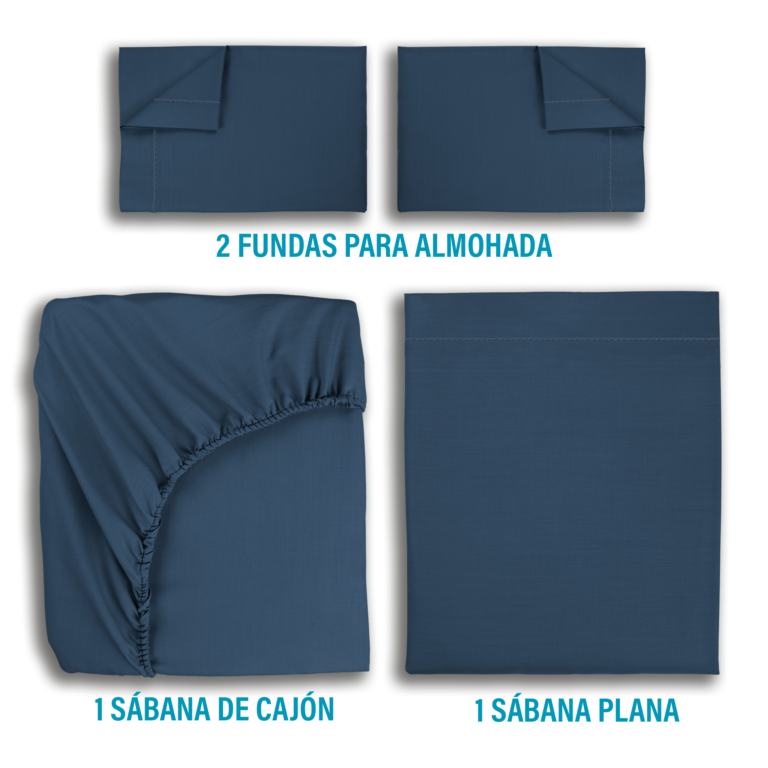 Juego De Sábanas Algodón Queen Size Color Mezclilla 4 Pzas Transpirable