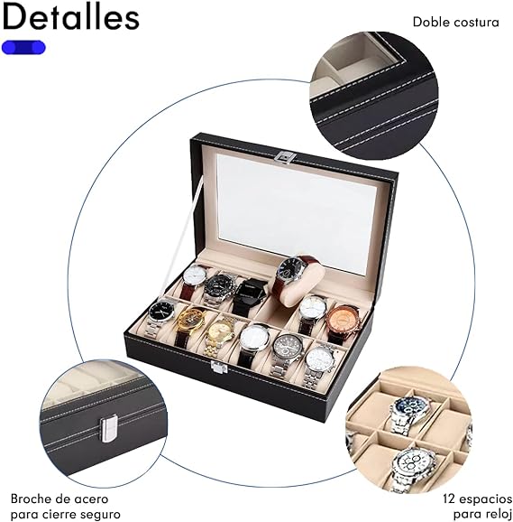 A BLACK MAMUT Caja Organizadora de Relojes para Hombre, Relojero,Tipo Piel, Terciopelo Suave, Acolchonado Estilo Elegante .