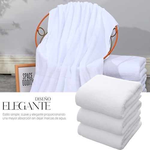 "Toalla De Baño Grande Completo 100% Algodón Suave Color Blanco Liso Blanco  "