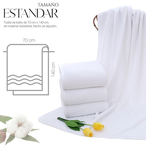 "Toalla De Baño Grande Completo 100% Algodón Suave Color Blanco Liso Blanco  "