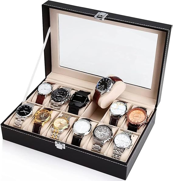 A BLACK MAMUT Caja Organizadora de Relojes para Hombre, Relojero,Tipo Piel, Terciopelo Suave, Acolchonado Estilo Elegante .