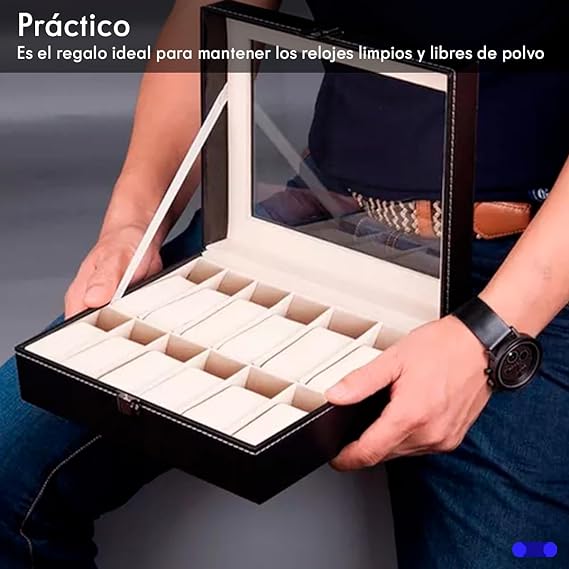 A BLACK MAMUT Caja Organizadora de Relojes para Hombre, Relojero,Tipo Piel, Terciopelo Suave, Acolchonado Estilo Elegante .