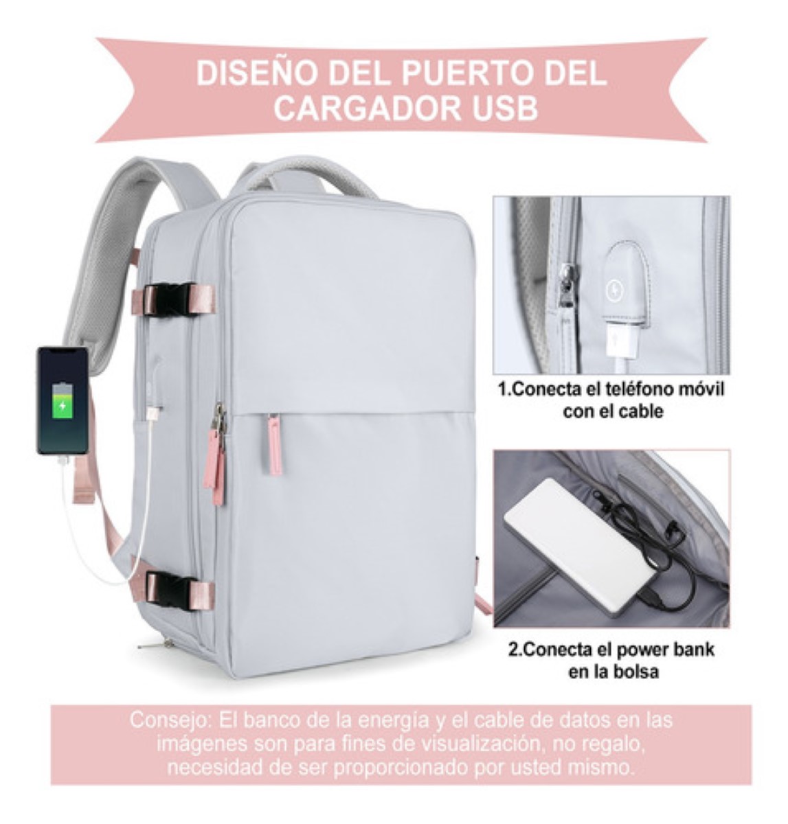 Mochila De Viaje,mochila Grande De 35 L ris Cierres Rosa.