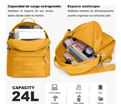 Mochila Escolar  de Moda y Viaje  Amarilla.