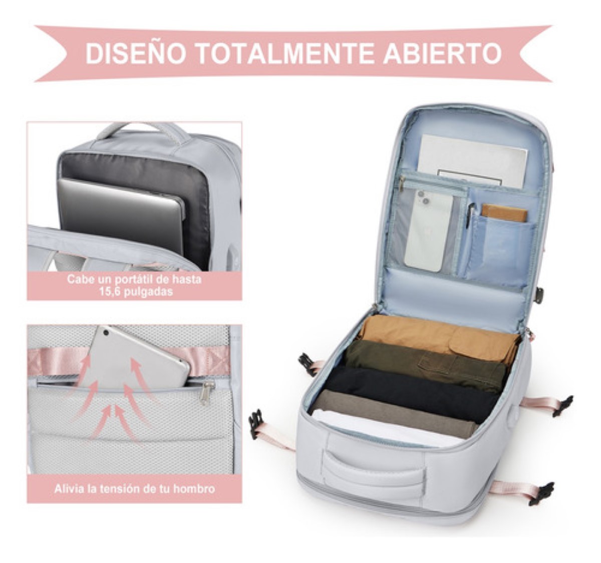 Mochila De Viaje,mochila Grande De 35 L ris Cierres Rosa.