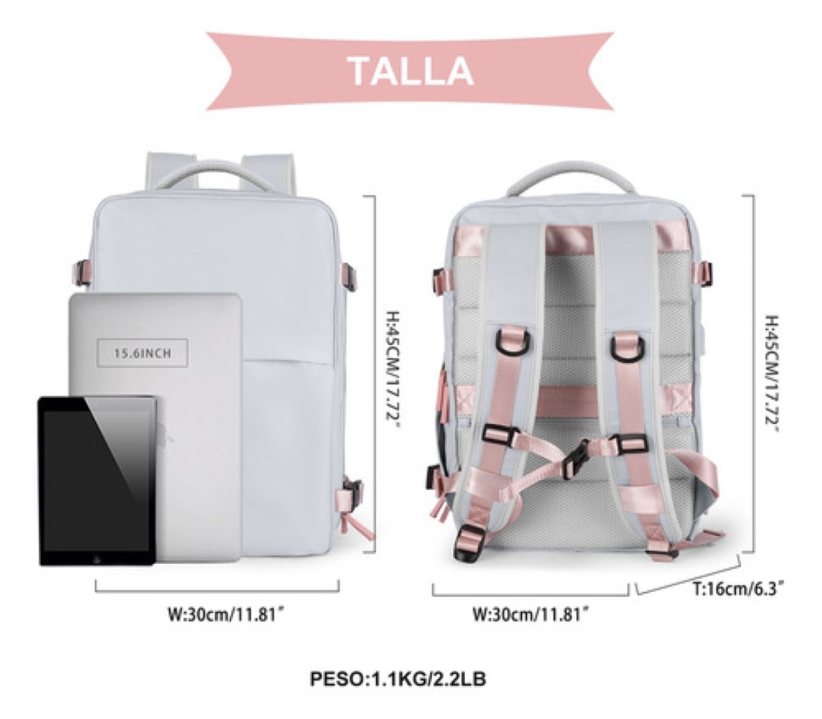 Mochila De Viaje,mochila Grande De 35 L ris Cierres Rosa.