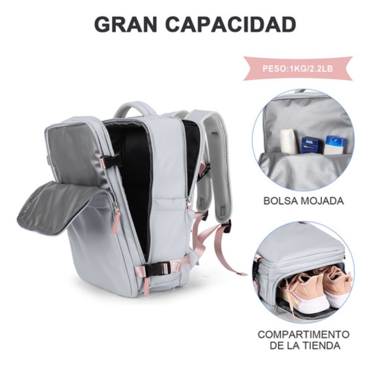 Mochila De Viaje,mochila Grande De 35 L ris Cierres Rosa.