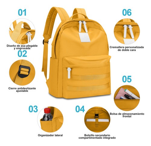 Mochila Escolar  de Moda y Viaje  Amarilla.