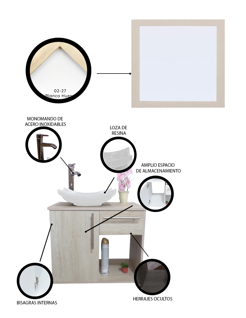 Gabinete Para Baño Con Lavamanos Y Monomando, Puerta Y Cajón