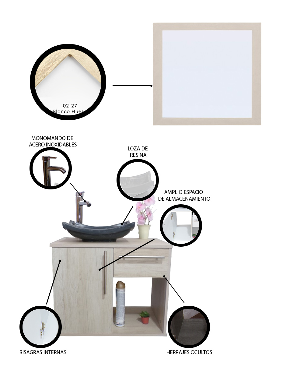 Gabinete Para Baño Con Lavamanos Y Monomando, Puerta Y Cajón